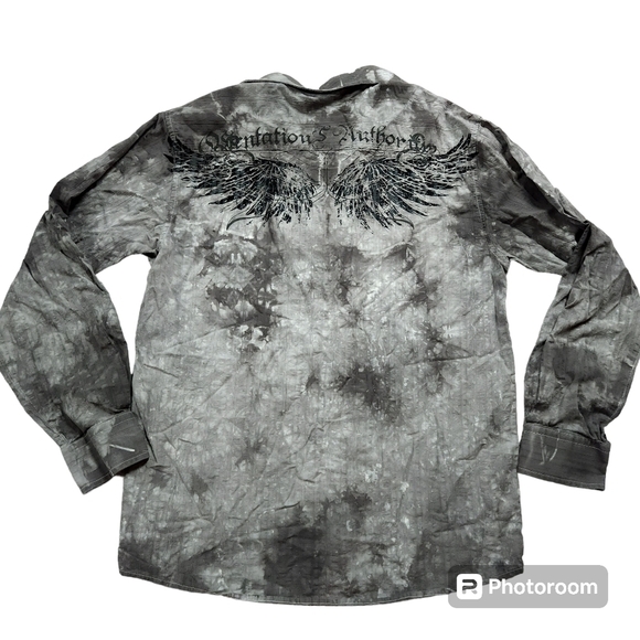 Eighty Eight Apparel Shirt Mens sz M Crosses Bleach Dye Button Up Y2k Grunge - Picture 2 of 6